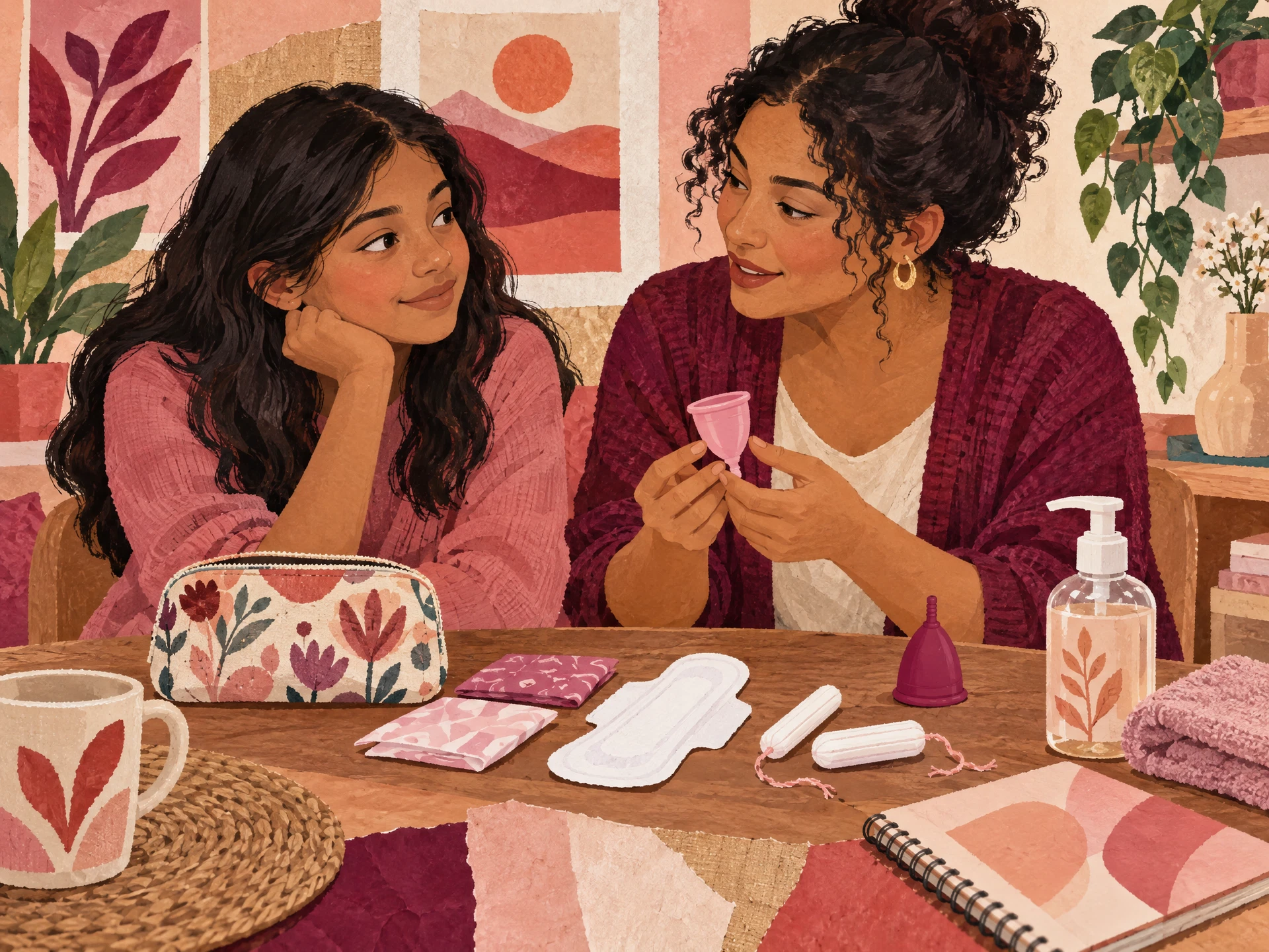 Una adolescente conversa con una adulta de confianza sobre higiene menstrual